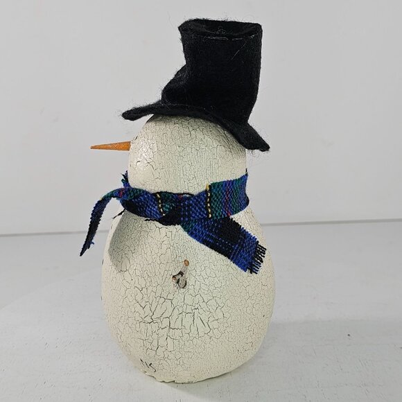 Vintage Natalie Silitch Folk Art Snowman Figurine Black Hat Plaid Scarf - Picture 4 of 8
